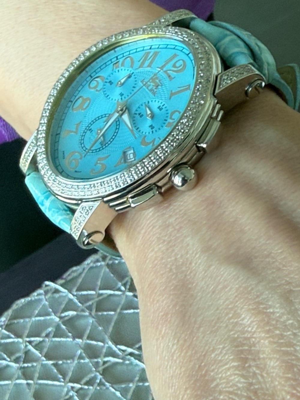 Women's Blue Crystal-Accent Chronograph Watch Ice Link Brand - Picture 7 of 10